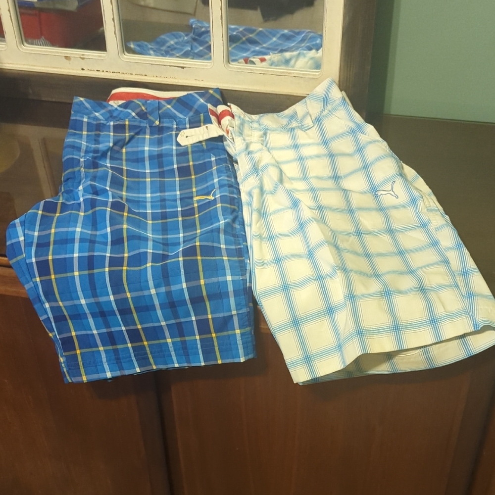 Puma Blue and White Plaid Men's Shorts